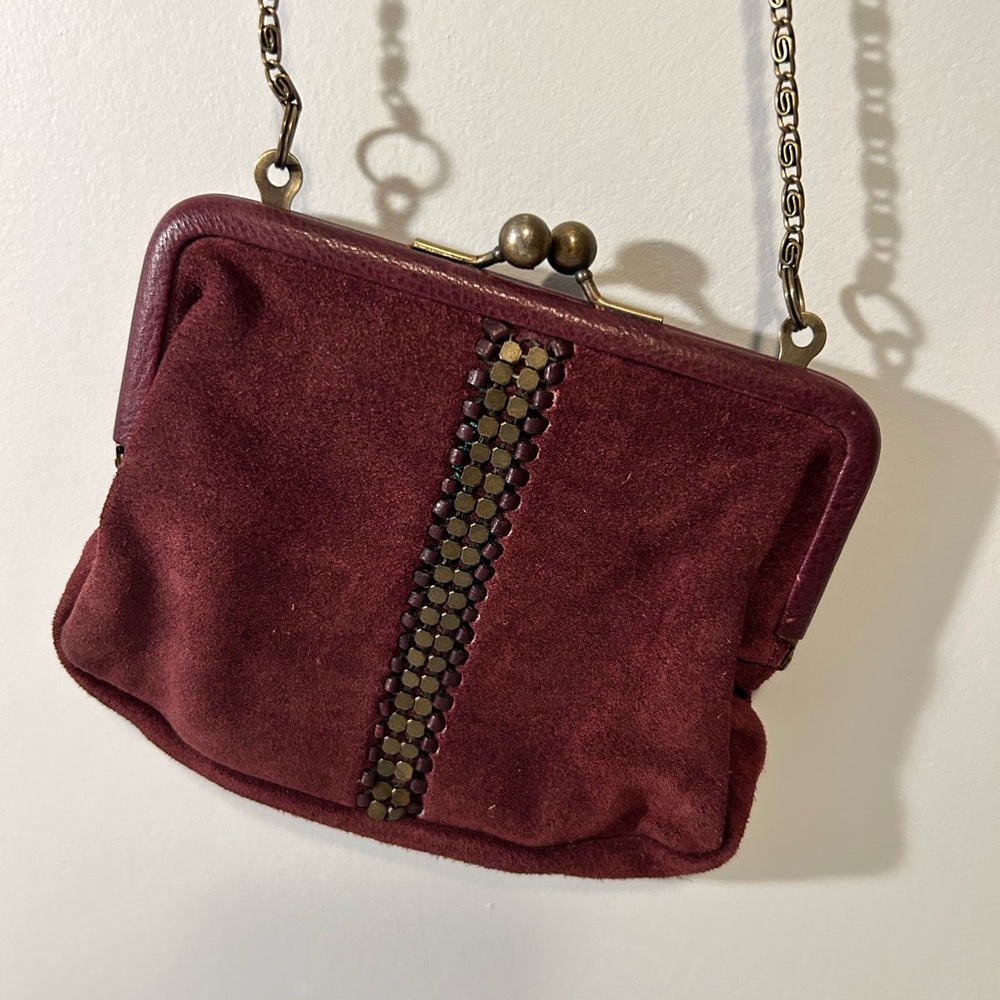 Vintage Fossil Leather Suede Aubergine Crossbody Chain Strap
